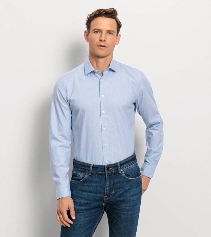 Level Five garment washed, Business shirt, body fit, Kent, Bleu