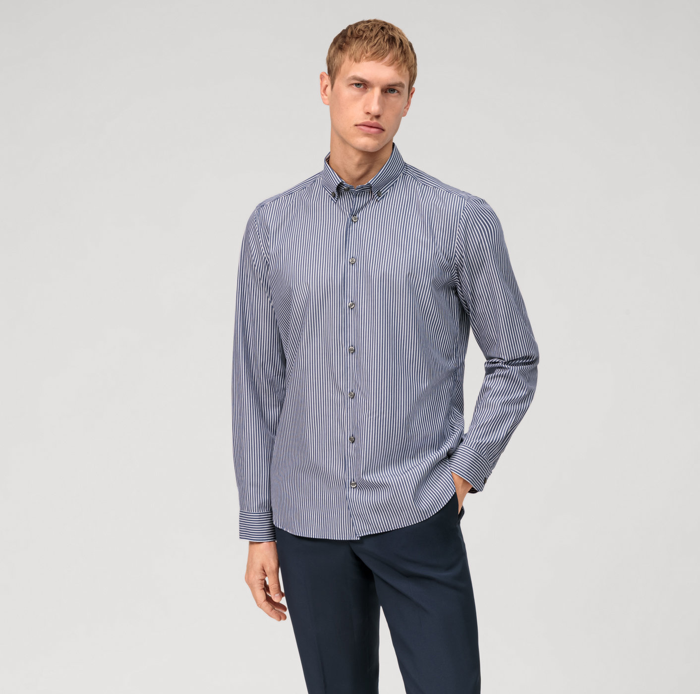 Businesshemd | OLYMP - fit, garment | Level Button-down Five body washed, 21664418 Marine