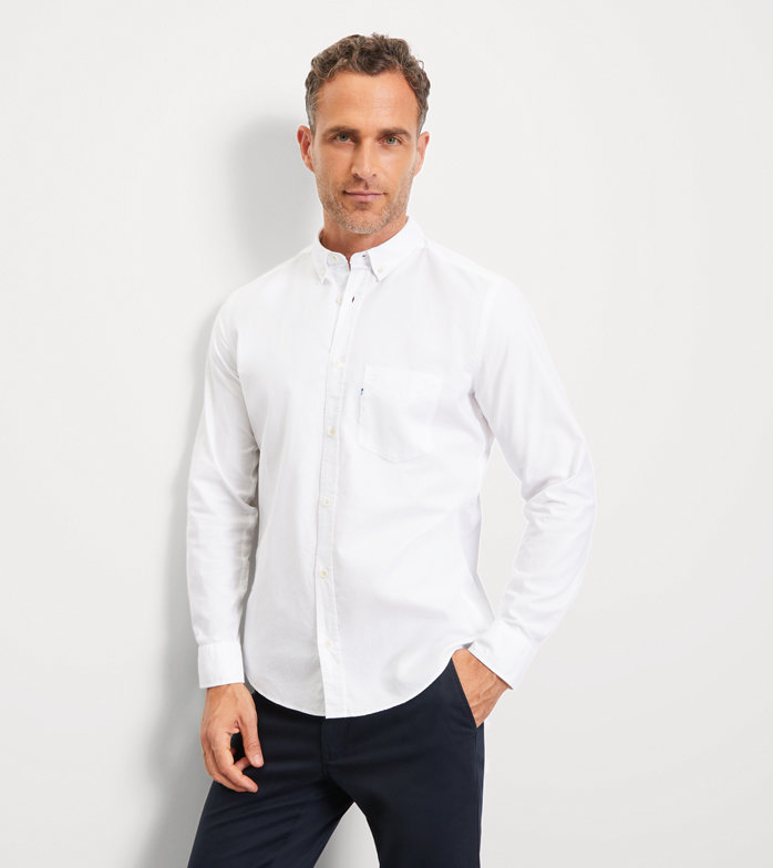 Casual, Chemise décontractée, regular fit, Pointes boutonnées, Blanc