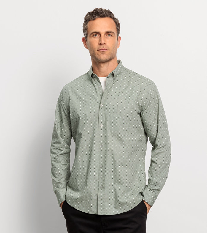 Casual, Chemise décontractée, regular fit, Pointes boutonnées, Gris-Vert