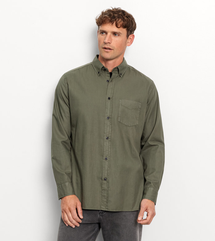 Casual, Chemise décontractée, regular fit, Pointes boutonnées, Olive