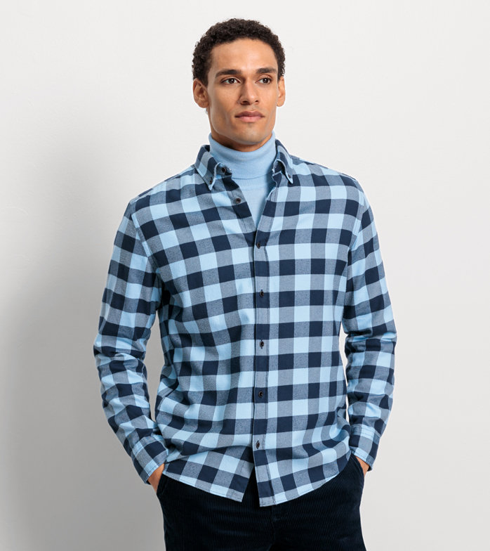 Casual, Chemise décontractée, regular fit, Pointes boutonnées, Bleu