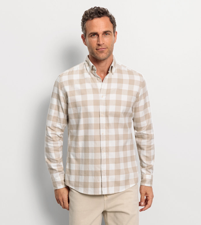 Casual, Chemise décontractée, regular fit, Pointes boutonnées, Beige