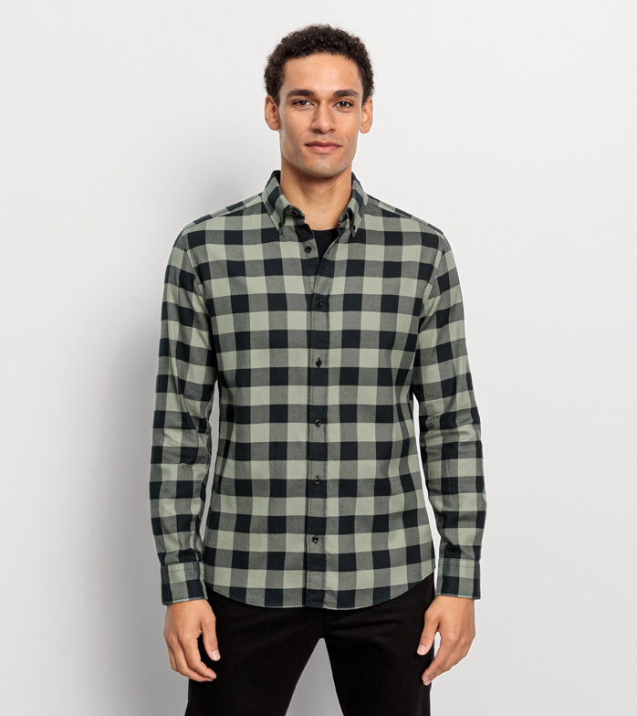 Casual, Chemise décontractée, regular fit, Pointes boutonnées, Olive