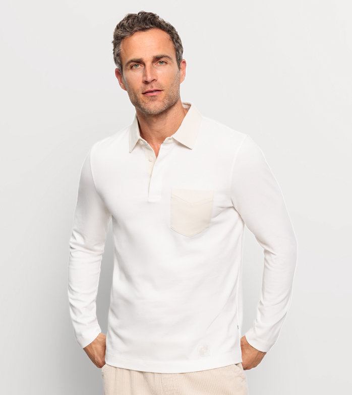 Casual Jersey, Polo à manches longues, Blanc Cassé