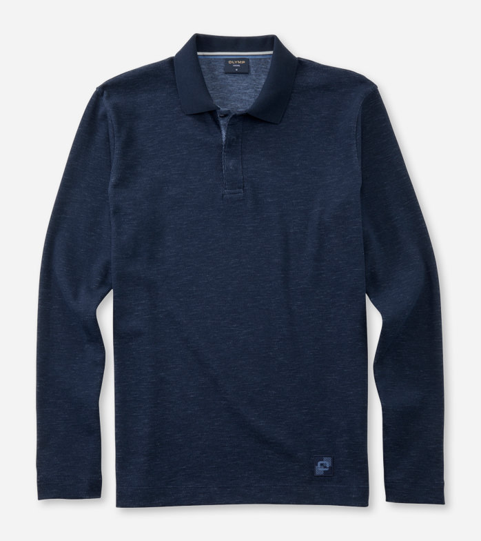 Casual Jersey, Polo met lange mouwen, Marineblauw