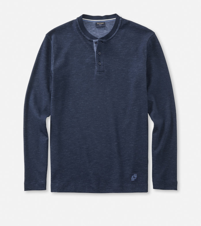 Casual Jersey, Polo met lange mouwen, Marineblauw