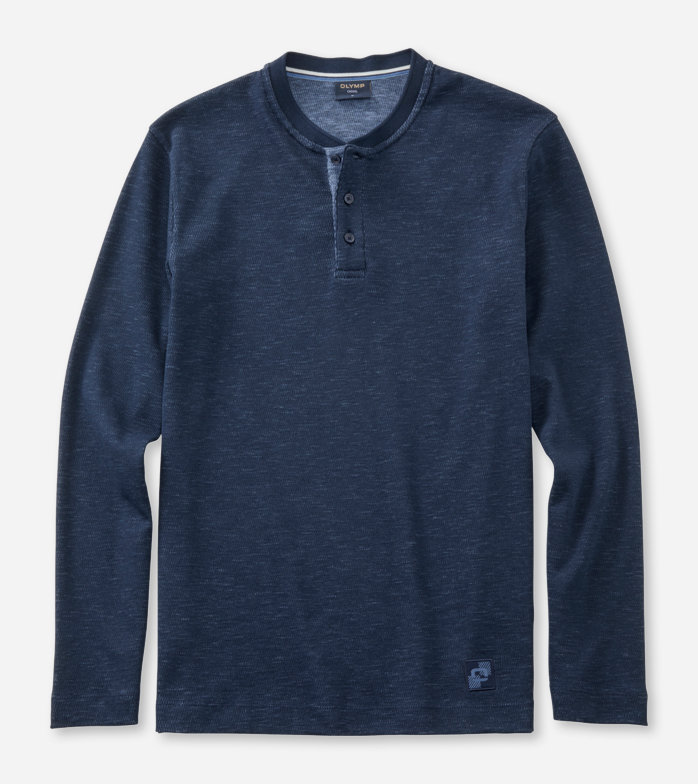 Casual Jersey, Polo met lange mouwen, Marineblauw