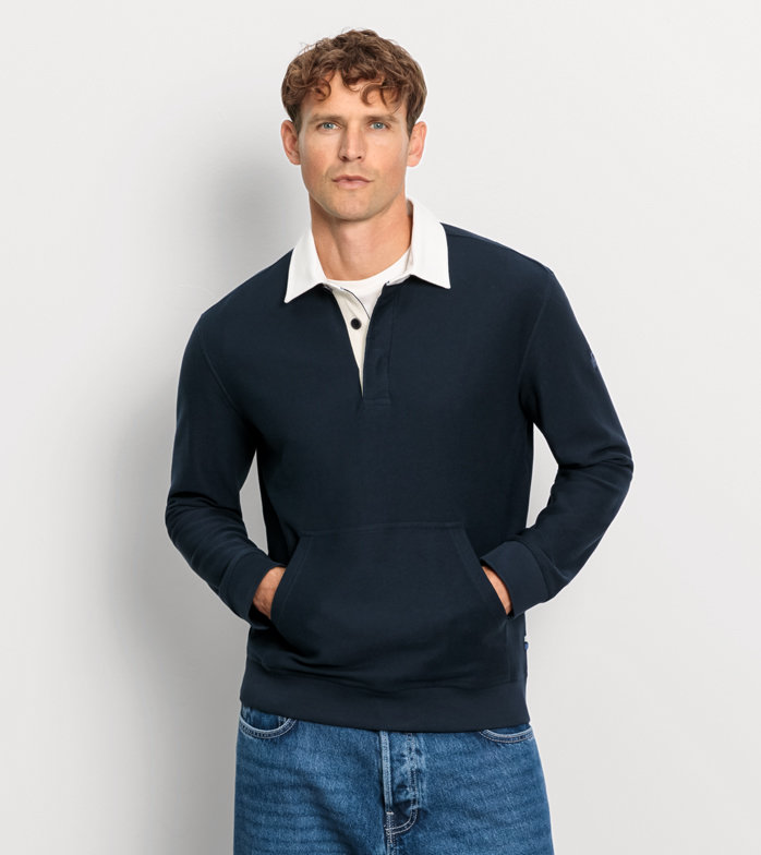 Casual Jersey, Polo met lange mouwen, Marineblauw