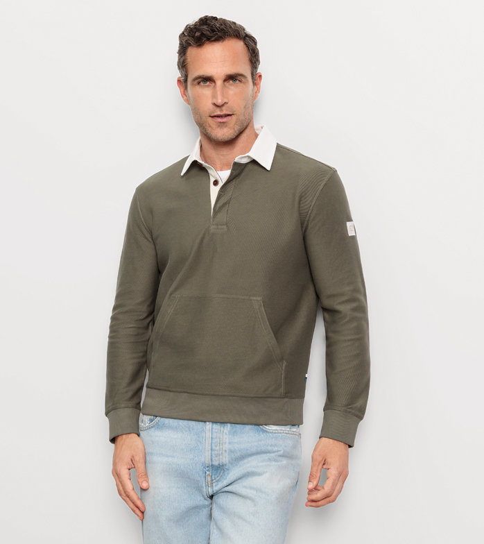 Casual Jersey, long-sleeved polo, Olive