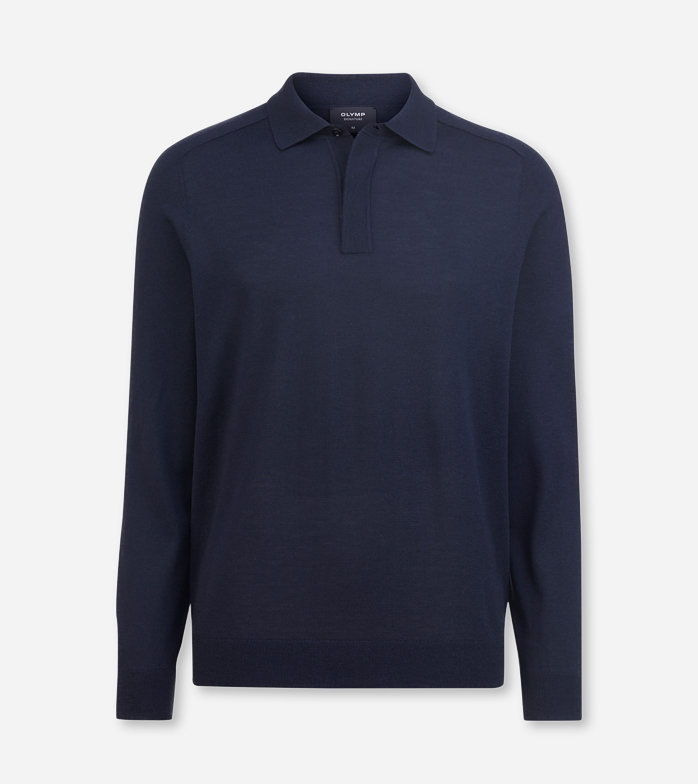 SIGNATURE Knitwear, long-sleeved polo, Midnight Blue