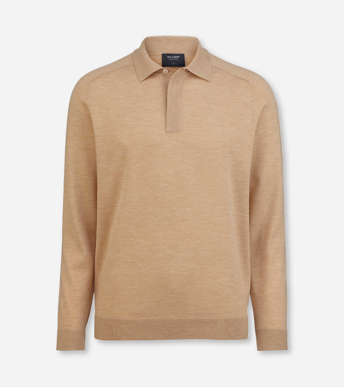 SIGNATURE Knitwear, long-sleeved polo, Caramel