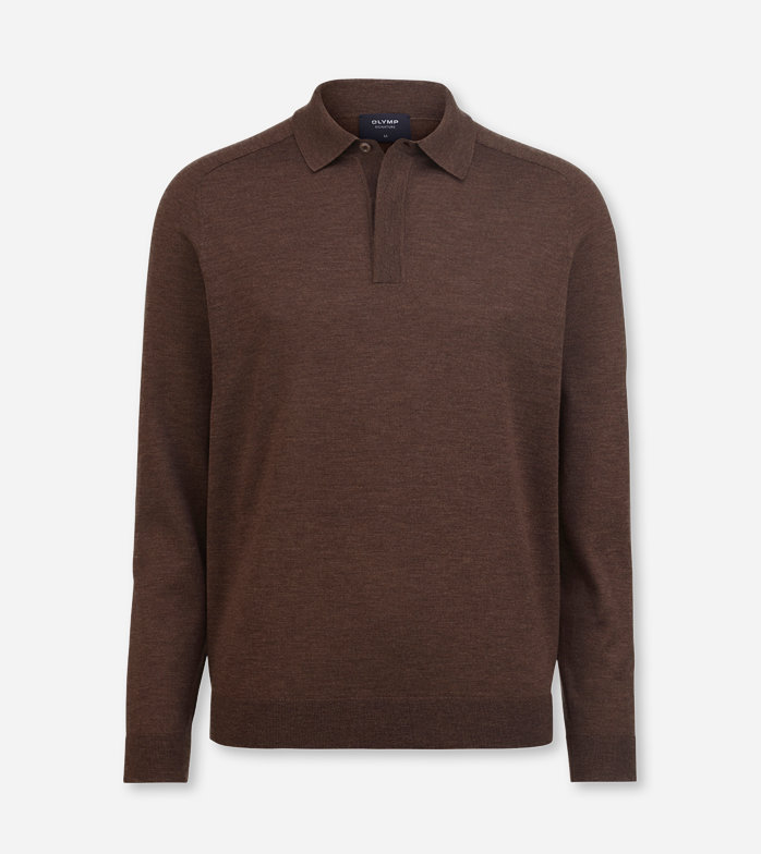 SIGNATURE Knitwear, long-sleeved polo, Nougat