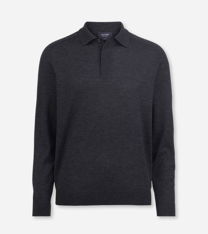 SIGNATURE Knitwear, long-sleeved polo, Anthracite