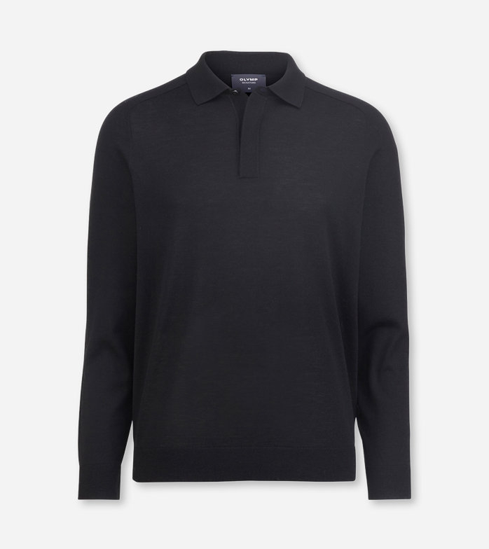 SIGNATURE Knitwear, long-sleeved polo, Black